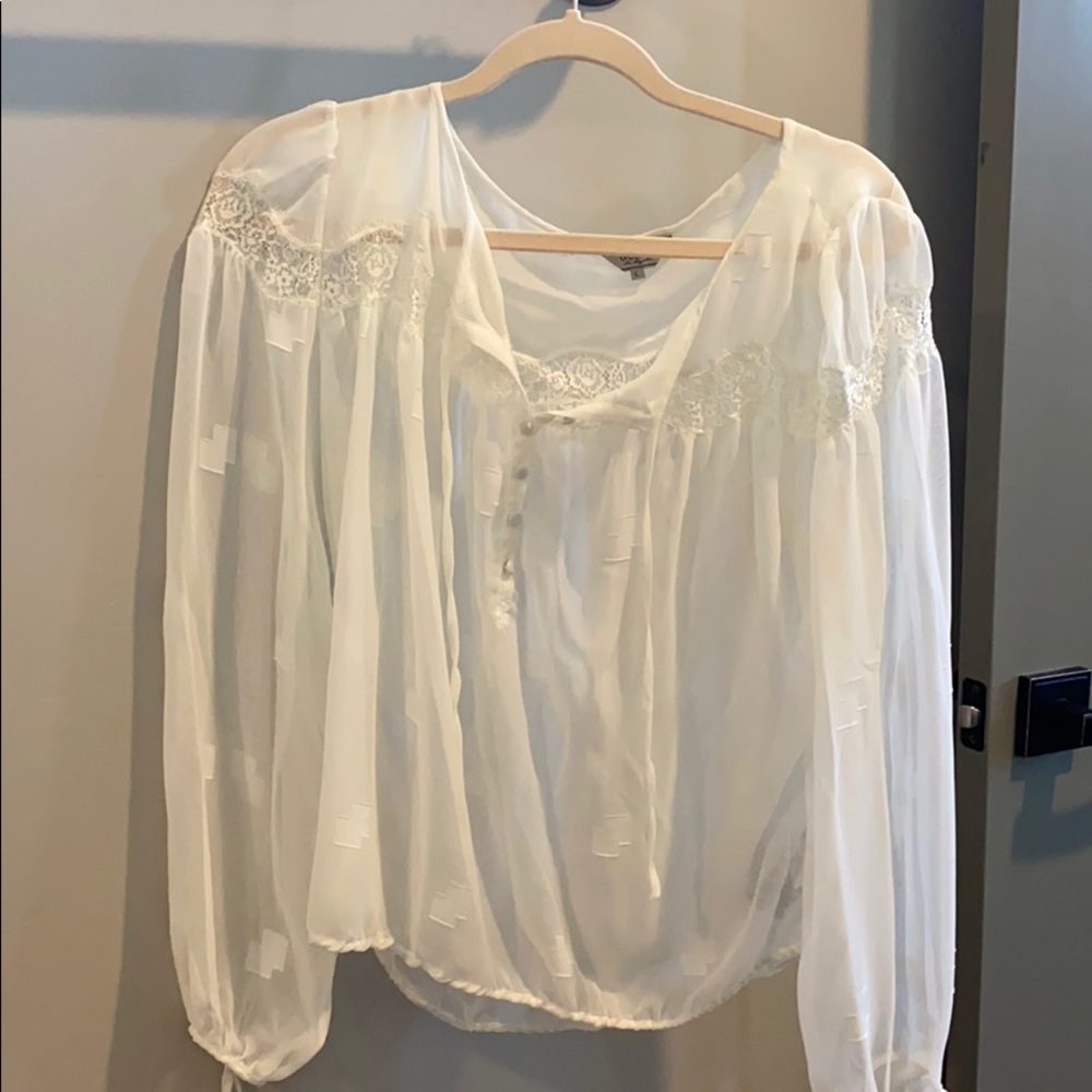 Guess Off White Long Sleeve Blouse